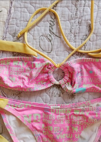 11-12 Yaş Beden Pembe Bağlamalıi Bikini Takımı