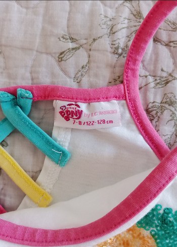 7 Yaş Beden Kız Çocuk Pembe Baskılı Fırfırlı askılı tişört