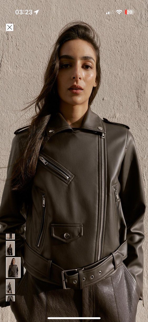 Zara suni deri biker ceket - Görsel 3