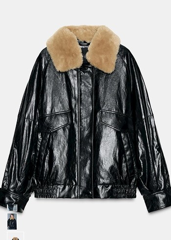 Zara suni kürk yakalı deri ceket - Görsel 2
