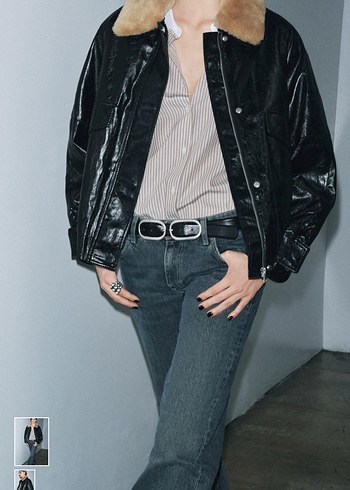 Zara suni kürk yakalı deri ceket - Görsel 3