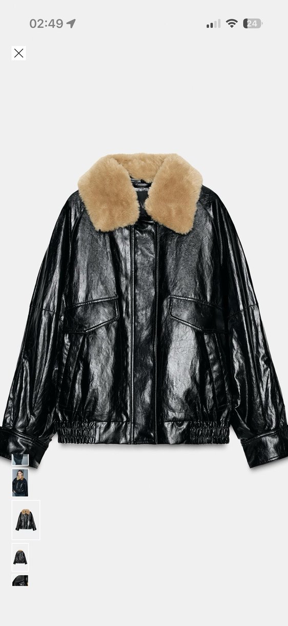 Zara suni kürk yakalı deri ceket - Görsel 2
