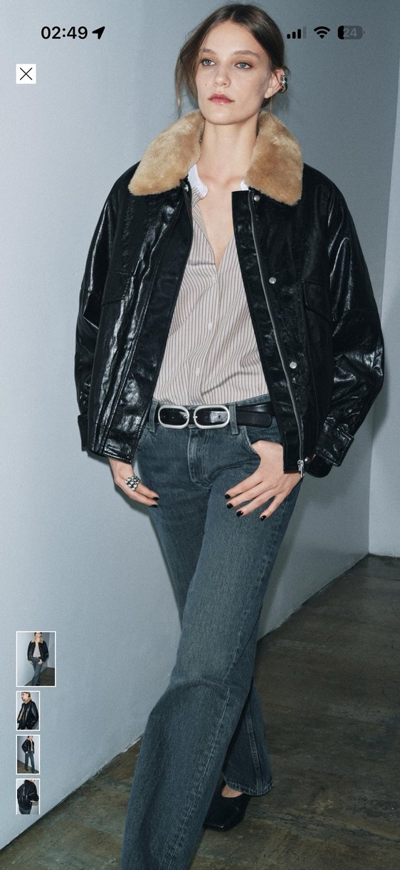 Zara suni kürk yakalı deri ceket - Görsel 3