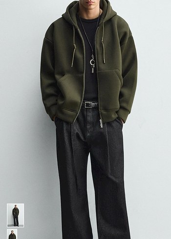 Zara neopren görünümlü kapüşonlu sweatshirt - Görsel 2