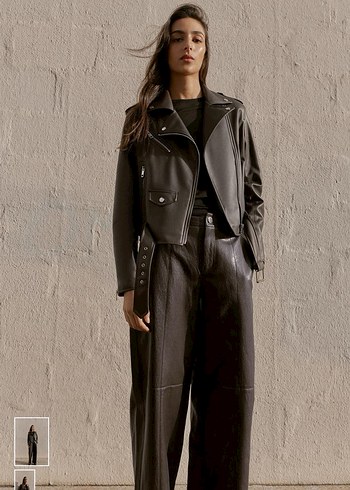 Zara Kadın Kahverengi Biker Deri Ceket - Görsel 2