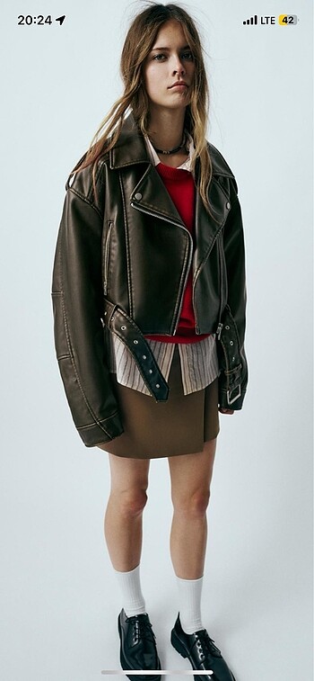 Zara Zara suni deri crop biker ceket