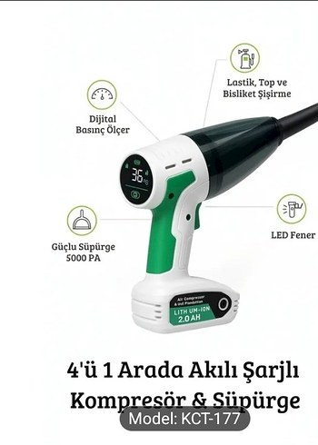 4ü 1 arada araçşarzlı süpürge /kompresör - Görsel 5