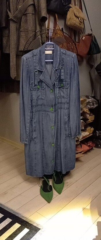 Mango Zımbalı kot denim Jean elbise