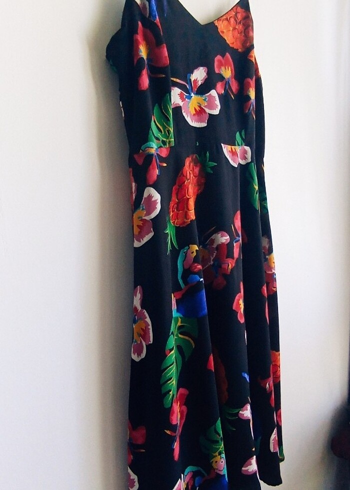 Çiçek desenli çan midi askılı elbise - Görsel 5