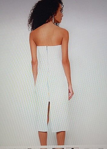 Straplez fiyonklu midi elbise - Görsel 5