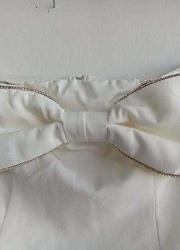 Straplez fiyonklu midi elbise - Görsel 13