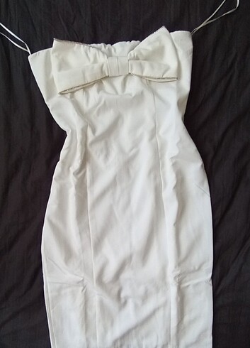 Straplez fiyonklu midi elbise - Görsel 14