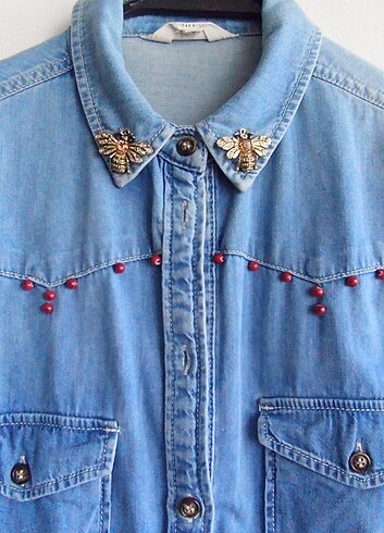 42 Beden Vintage retro dizayn kot gömlek