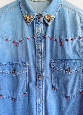 42 Beden mavi Renk Vintage retro dizayn kot gömlek