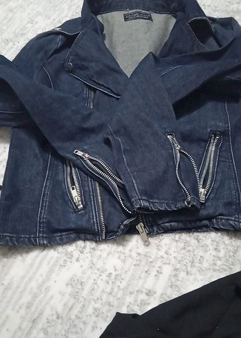Kadın Mavi Denim Biker Ceket - Görsel 2