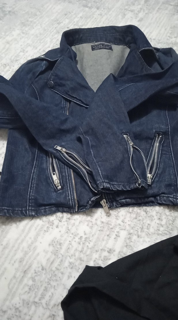 Kadın Mavi Denim Biker Ceket - Görsel 2