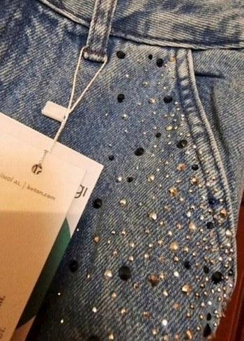 Diğer Pul İşlemeli Mavi Regular Fit Kadın Kot Pantolon