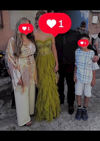 l Beden Şık yeşil Drapeli tül Uzun abiye Elbise