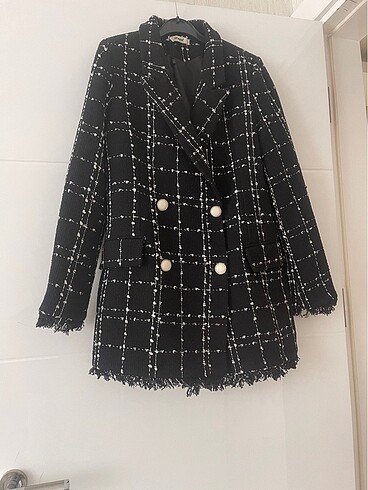 Ekoseli blazer ceket siyah beyaz