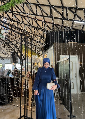 Zara Drapeli Lacivert Uzun Abiye Elbise