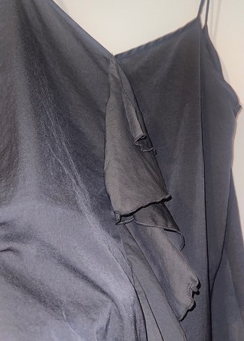 Siyah Drapeli V Yakalı Kadın Midi Bluz - Görsel 2