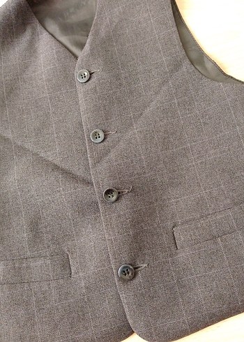 Düğmeli Gri Yelek, Regular Fit, Yün - Görsel 2