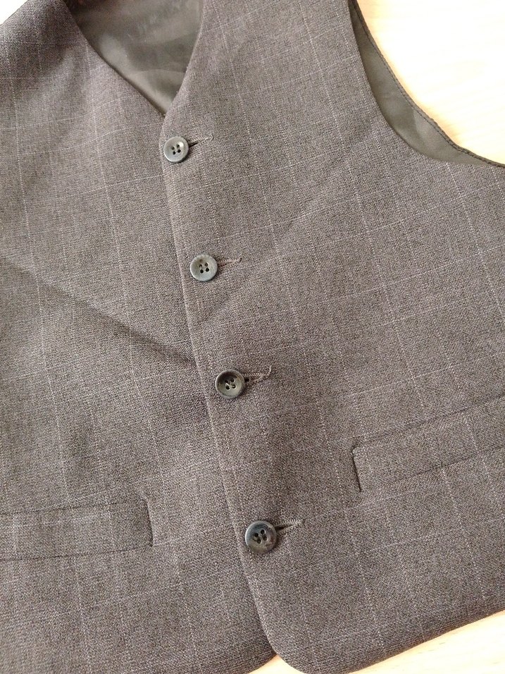 Düğmeli Gri Yelek, Regular Fit, Yün - Görsel 2