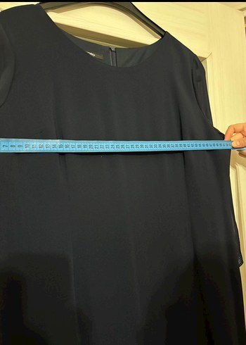 Lacivert Uzun Drapeli Kadın Elbise - Görsel 5