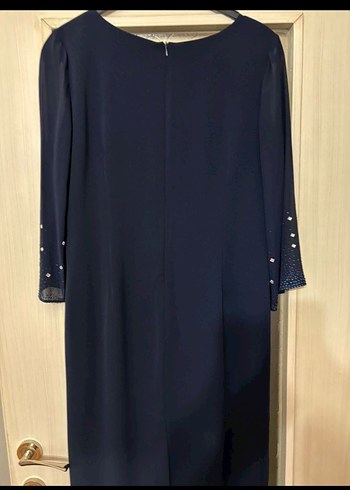 Lacivert Uzun Drapeli Kadın Elbise - Görsel 3