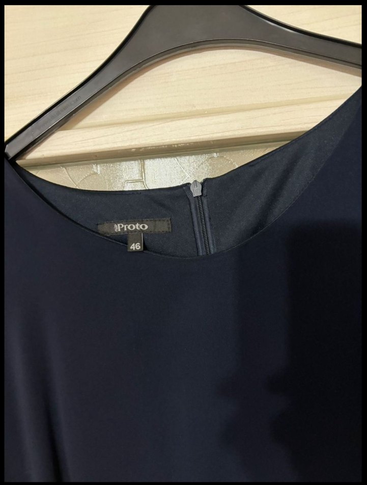 Lacivert Uzun Drapeli Kadın Elbise - Görsel 4