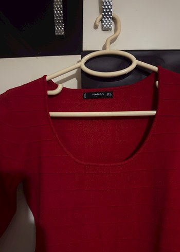 Kırmızı Kadın Triko Elbise Midi Boy - Görsel 2