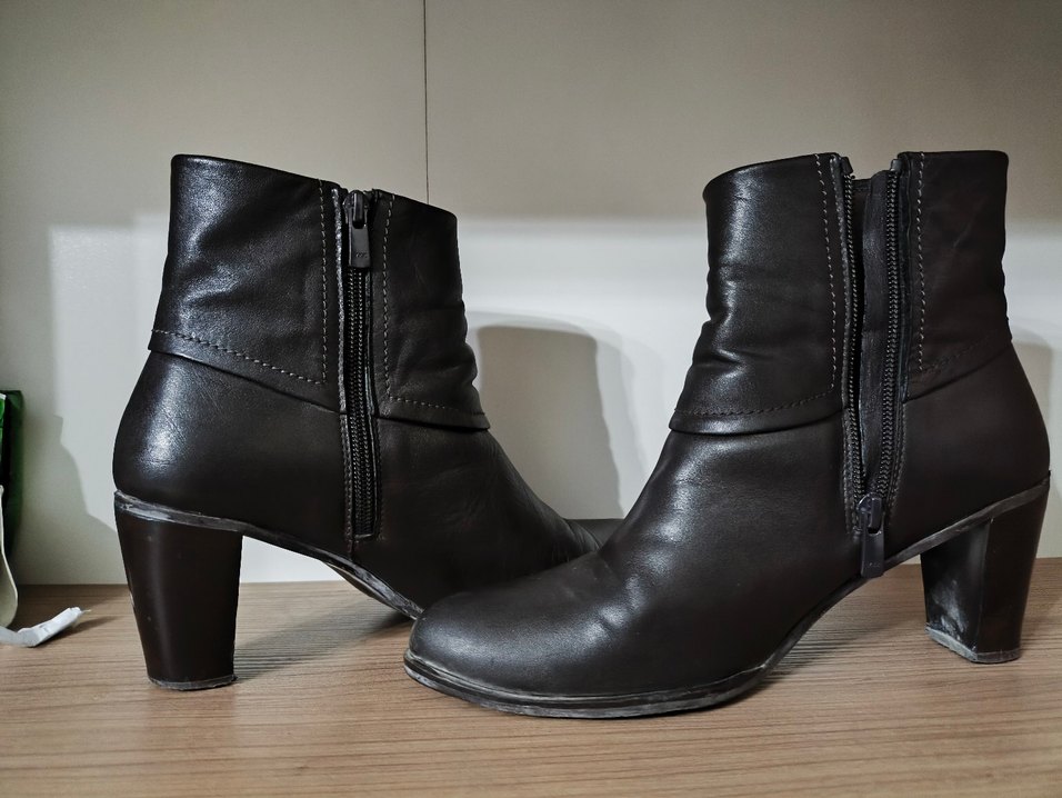 Koyu kahverengi Deri Topuklu Kadın Bot - Görsel 2