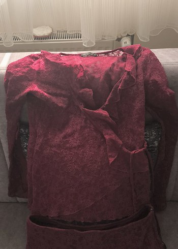 Bordo Straplez Bohem Uzun Abiye Elbise - Görsel 2