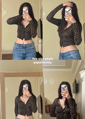 Stradivarius leopar desenli uzun kollu bluz