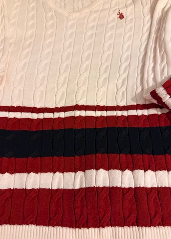 U.S Polo Assn. Beyaz V Yaka Örgü Kadın Kazak