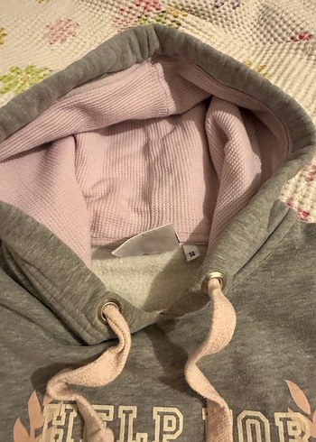 diğer Beden gri Renk Nakışlı Gri Kapüşonlu Kadın Sweatshirt
