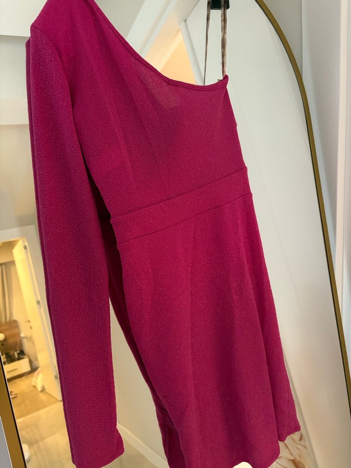 Pembe Drapeli Midi Kadın Abiye Elbise - Görsel 2