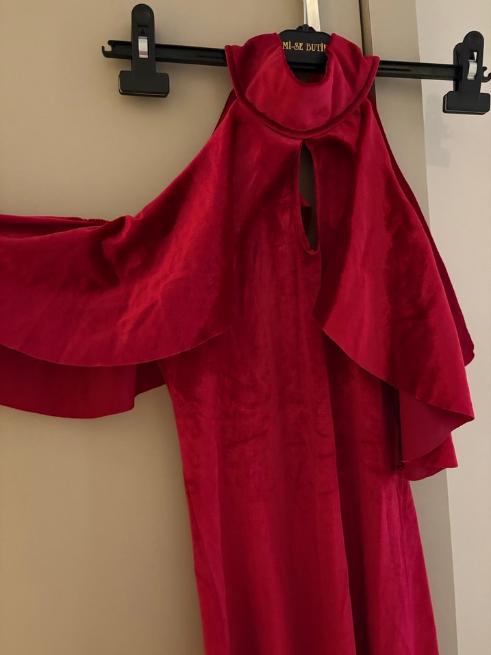 Kırmızı Kadın Abiye Elbise - Görsel 3