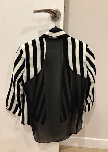 Siyah Beyaz Çizgili Kadın Blazer - Görsel 2