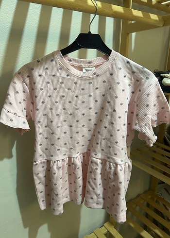 Pembe Kız Çocuk Kısa Kollu Fırfırlı Tişört - Görsel 2