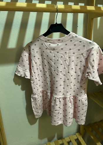 Pembe Kız Çocuk Kısa Kollu Fırfırlı Tişört - Görsel 3