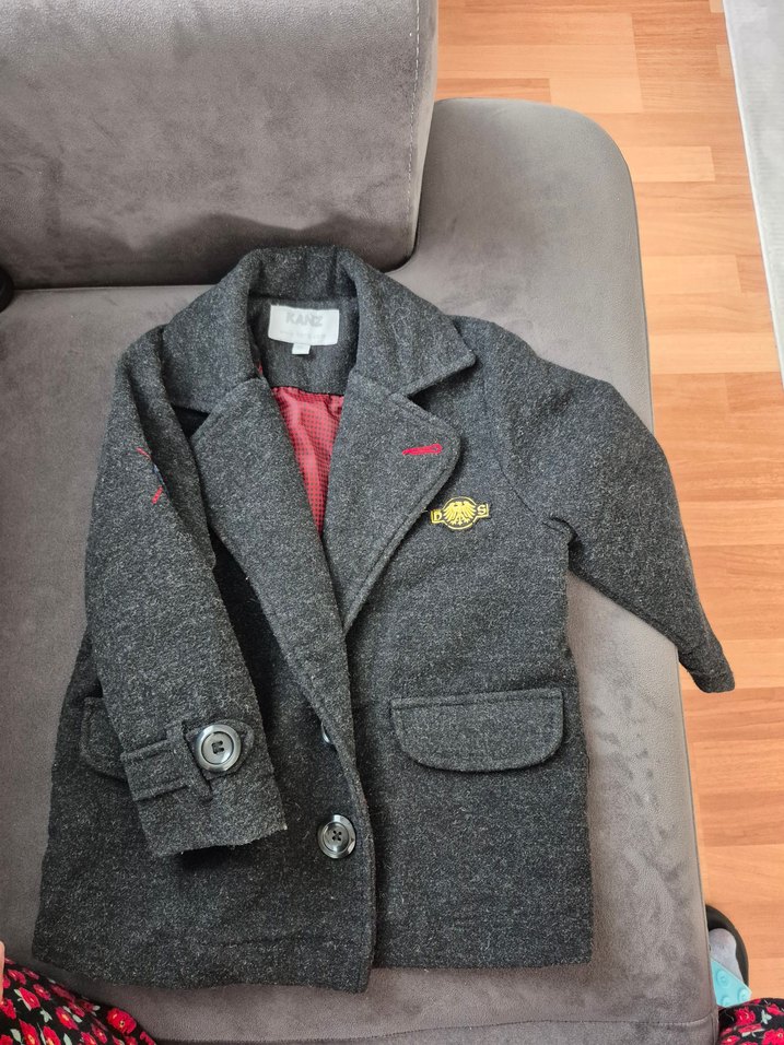 Gri Düğmeli Erkek Çocuk Kabanı - Görsel 5