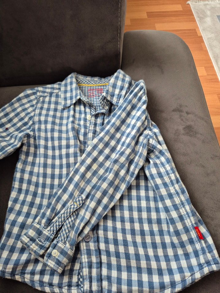 Erkek Çocuk Mavi Kareli Denim Gömlek - Görsel 3