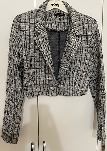Gri Mini Kareli Düğmeli Kadın Blazer ve elbise