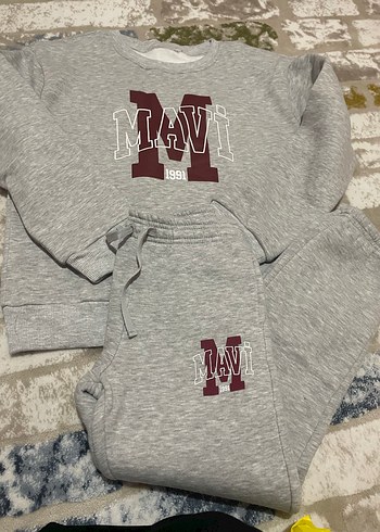 Gri Mavi Baskılı erkek çocuk Sweatshirt Takımı