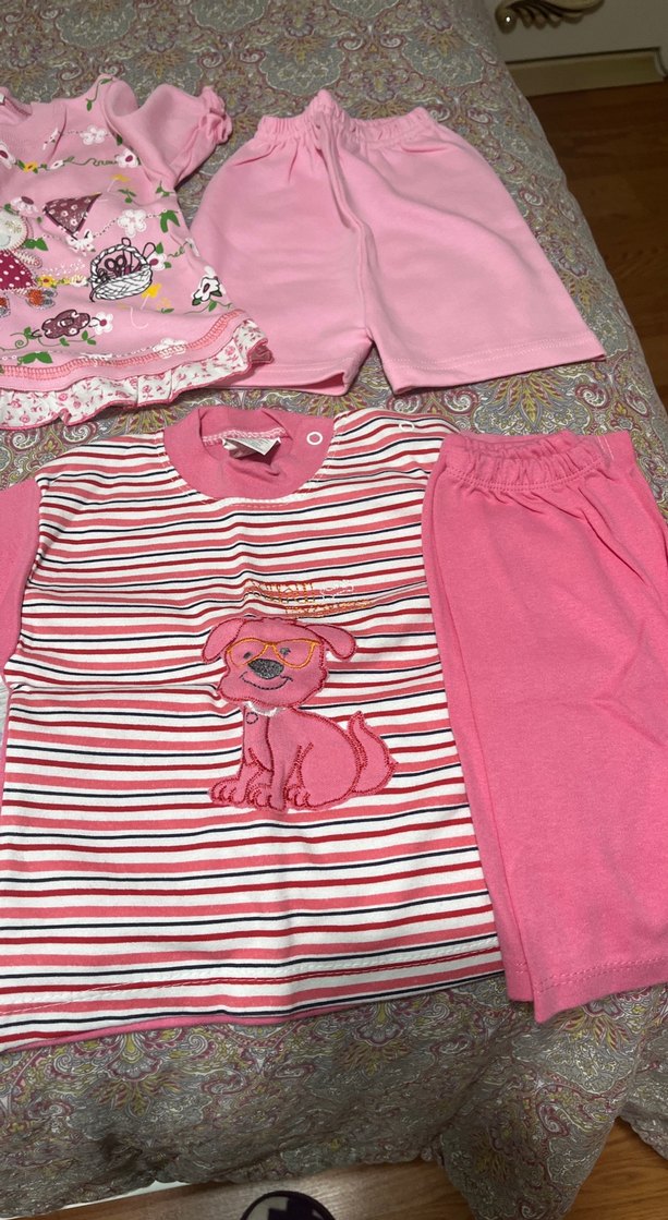 Pembe Kız Bebek Kısa Kollu Nakışlı Takım - Görsel 2