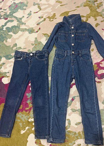 Kızlar için düğmeli koyu mavi denim tulum - Görsel 2