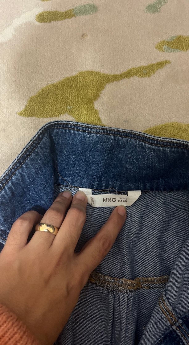 Kızlar için düğmeli koyu mavi denim tulum - Görsel 5