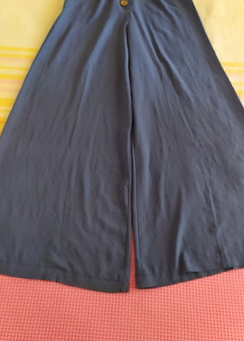 LC Waikiki Düğmeli Mavi Keten Kadın Pantolon