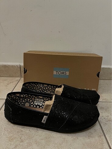 TOMS Toms Black Glitter - siyah simli babet